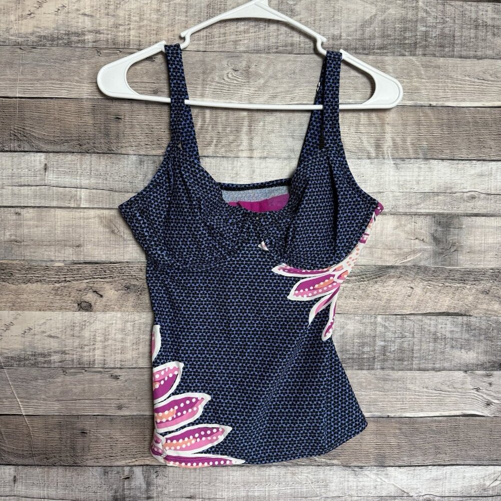 Navy and Pink Women's Swim Top